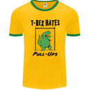 T-Rex Hates Pull Ups Funny Gym Dinosaurs Mens Ringer T-Shirt FotL Gold/Green