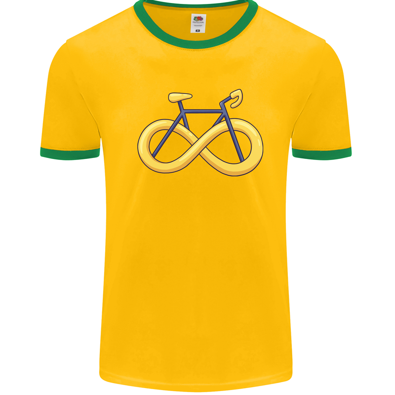 Infinity Bicycle Mens White Ringer T-Shirt Gold/Green