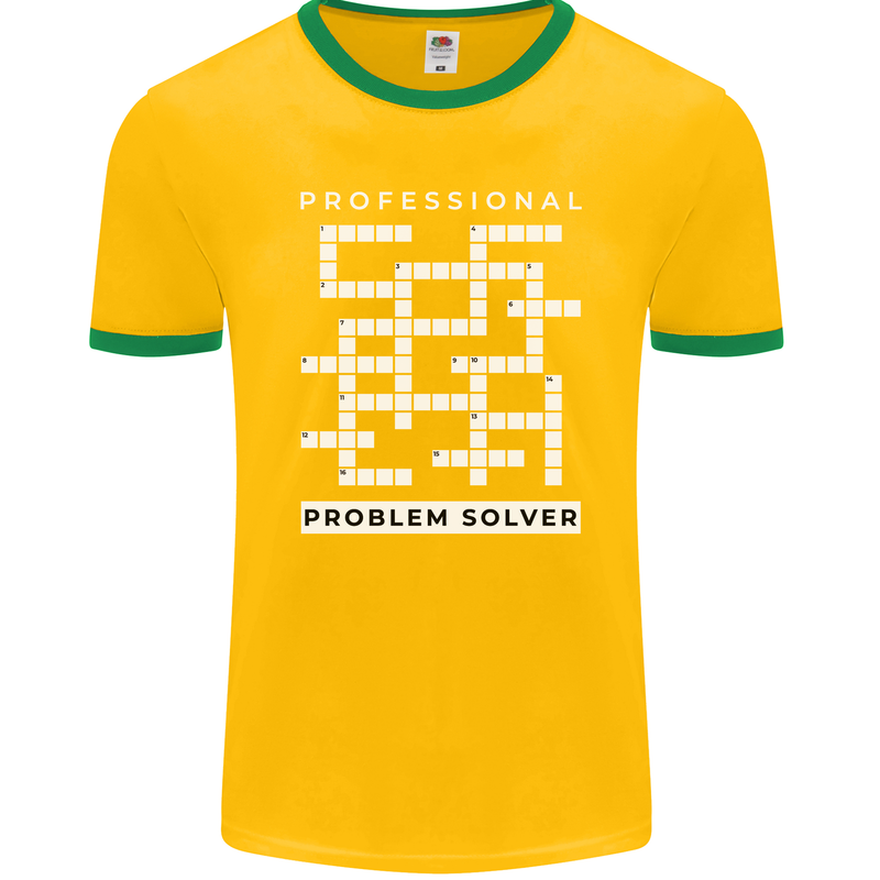 Professional Problem Solver Crossword Nerd Mens Ringer T-Shirt FotL Gold/Green