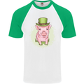 St Patricks Day Pig Mens S/S Baseball T-Shirt White/Green