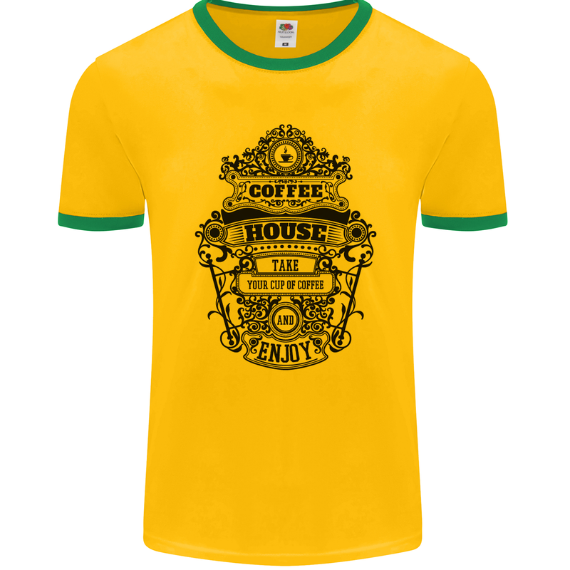 Coffee House Mens Ringer T-Shirt FotL Gold/Green