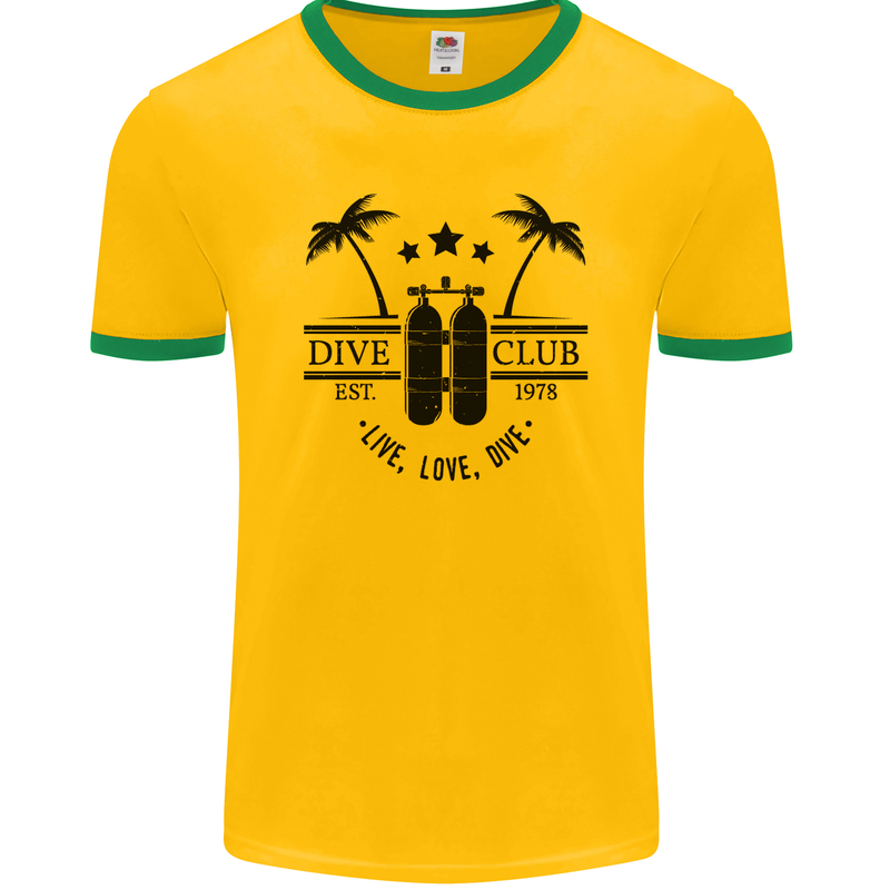 Live Love Dive Funny Scuba Diving Diver Mens Ringer T-Shirt FotL Gold/Green