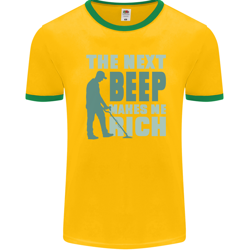 Metal Detecting The Next Beep Funny Mens Ringer T-Shirt FotL Gold/Green