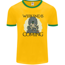 Weekend Funny Beer Cider Wine Alcohol Gin Mens White Ringer T-Shirt Gold/Green