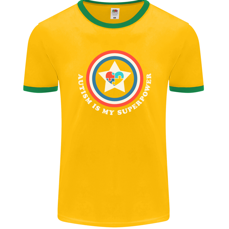 Autism Is My Superpower Autistic Mens Ringer T-Shirt FotL Gold/Green