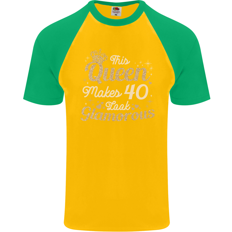 40th Birthday Queen Forty Years Old 40 Mens S/S Baseball T-Shirt Gold/Green