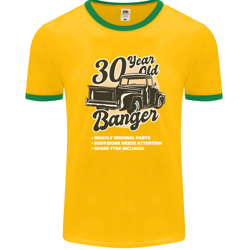 30 Year Old Banger Birthday 30th Year Old Mens Ringer T-Shirt FotL Gold/Green