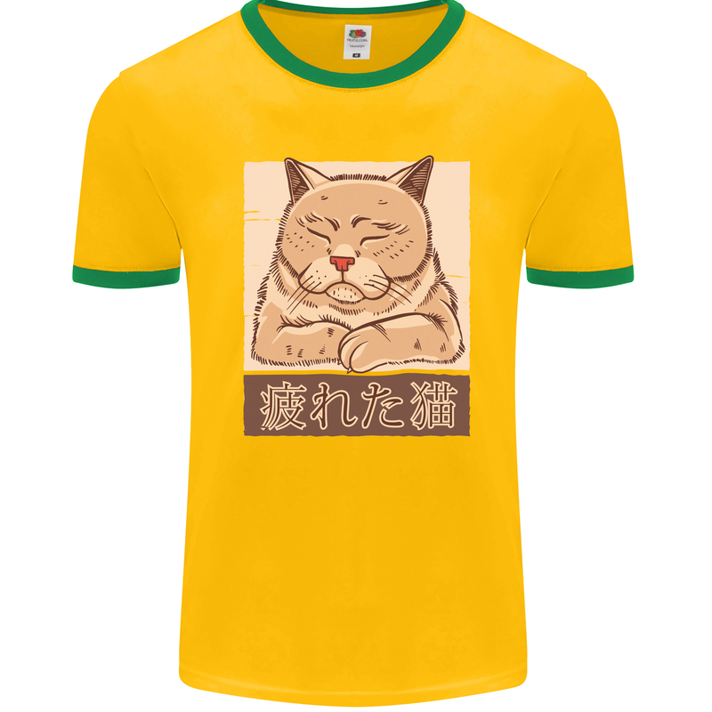 A Tired Cat Mens Ringer T-Shirt FotL Gold/Green