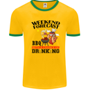 BBQ Weekend Forecast BBQing Alcohol Beer Mens White Ringer T-Shirt Gold/Green