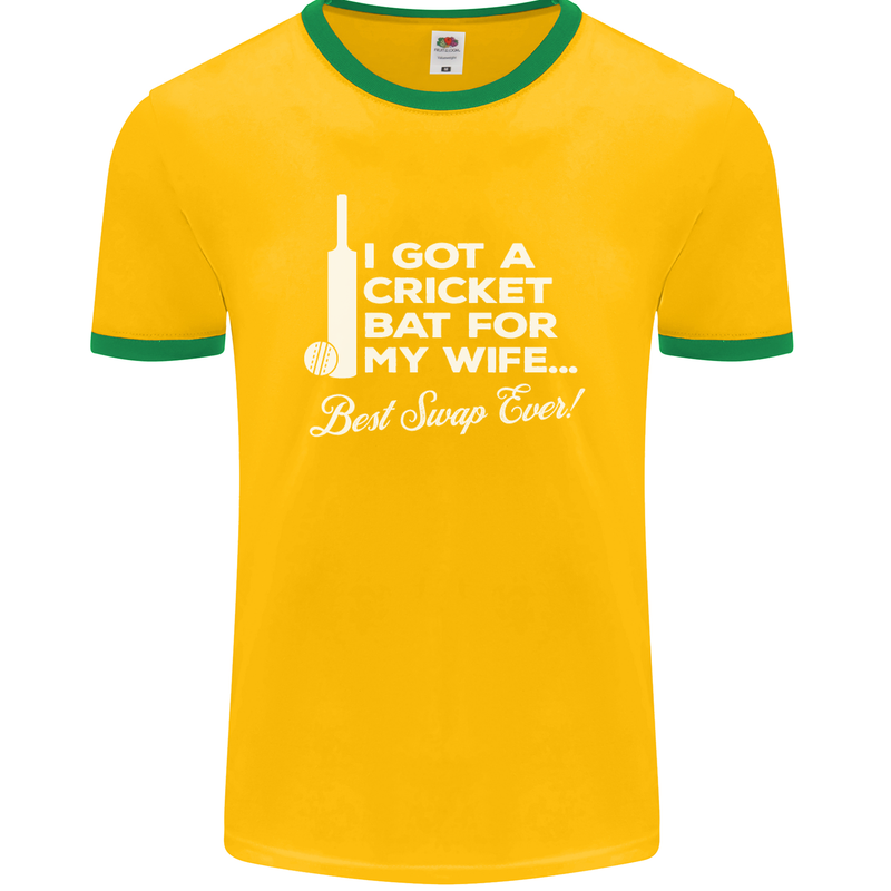 A Cricket Bat for My Wife Best Swap Ever! Mens Ringer T-Shirt FotL Gold/Green