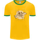 Flying Steampunk Dog Mens White Ringer T-Shirt Gold/Green