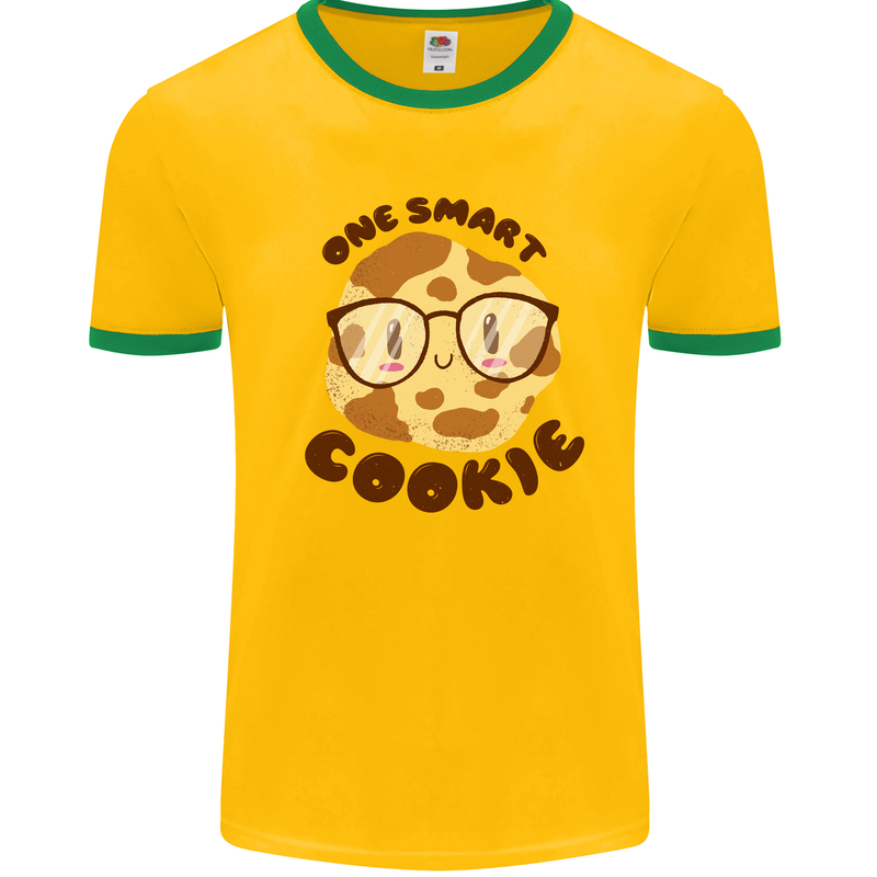 A Smart Cookie Funny Food Nerd Geek Maths Mens White Ringer T-Shirt Gold/Green