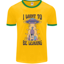 Alien UFO I Want to Be Leaving Mens White Ringer T-Shirt Gold/Green