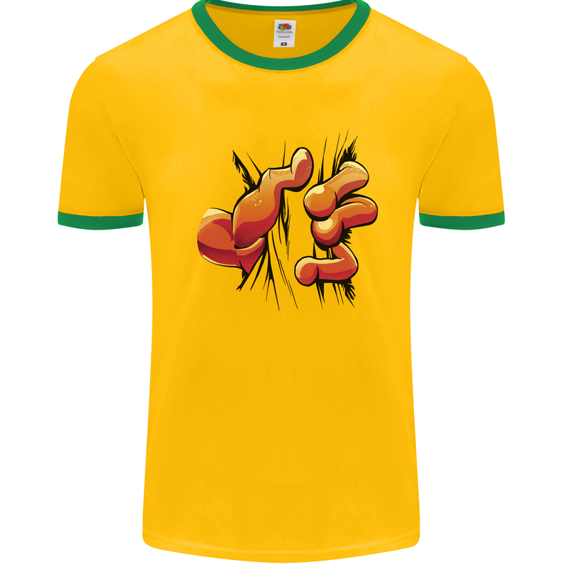 Frog Hand Scrunching Material Mens Ringer T-Shirt Gold/Green