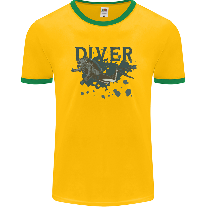 Scuba Diving Diver Mens Ringer T-Shirt FotL Gold/Green