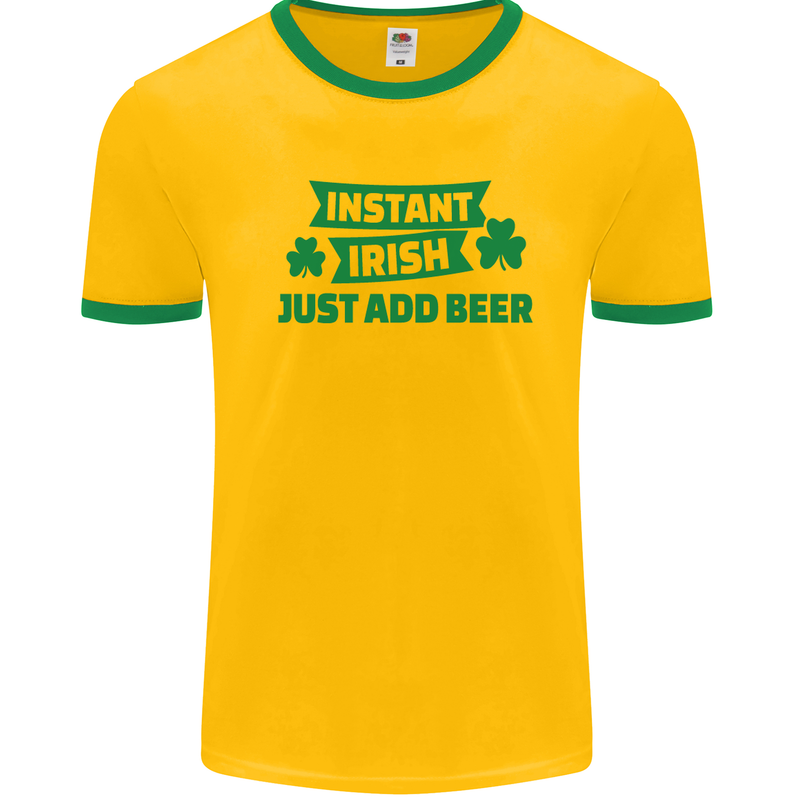 Instant Irish Add Beer St. Patrick's Day Mens White Ringer T-Shirt Gold/Green