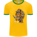 Steampunk Rhino Rhinoceros Mens White Ringer T-Shirt Gold/Green