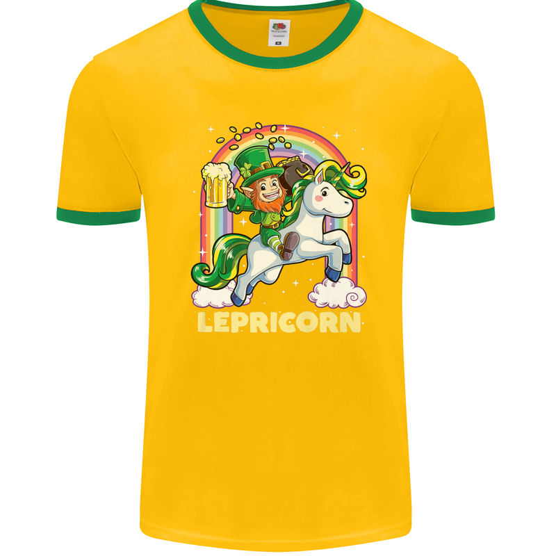 Lepricorn Funny St Patricks Day Leprechaun Mens Ringer T-Shirt FotL Gold/Green