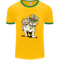 Mardi Gras Festival Cat Mens White Ringer T-Shirt Gold/Green