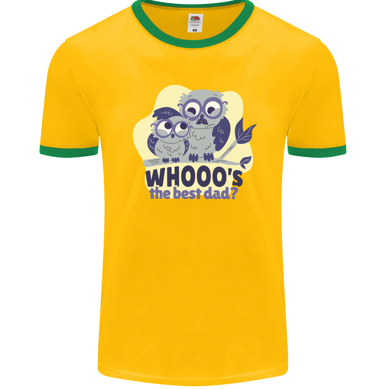 Whoos the Best Dad Funny Fathers Day Owl Mens Ringer T-Shirt FotL Gold/Green