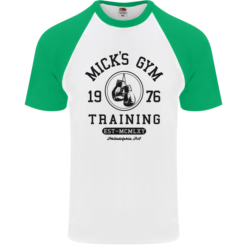 Mick's Gym Boxing Boxer Movie Mens S/S Baseball T-Shirt White/Green