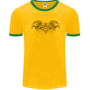 St Georges Day Roman Skull Wings Panther Mens White Ringer T-Shirt Gold/Green