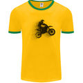 Abstract Motocross Rider Dirt Bike Mens White Ringer T-Shirt Gold/Green