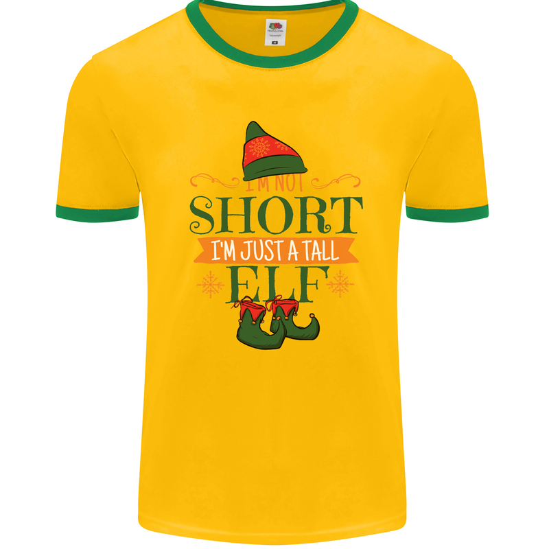 Im Not Short Tall Elf Funny Christmas Mens Ringer T-Shirt FotL Gold/Green