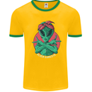 Funny Alien Gangster UFO 2Pac Rap Music Mens White Ringer T-Shirt Gold/Green