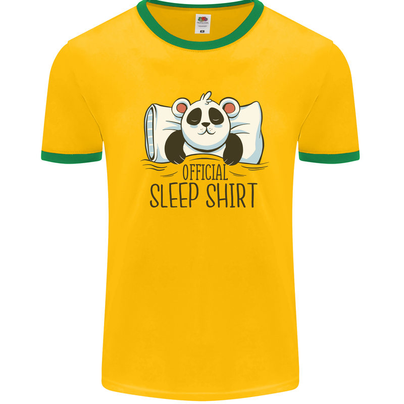 Panda Bear Funny Sleep Sleeping Nightwear Mens White Ringer T-Shirt Gold/Green