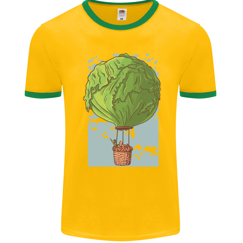 Funny Lettuce Hot Air Balloon Mens Ringer T-Shirt FotL Gold/Green