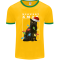 Meowy Christmas Tree Funny Cat Xmas Mens White Ringer T-Shirt Gold/Green