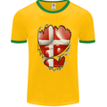 Gym Danish Flag Ripped Muscles Denmark Mens White Ringer T-Shirt Gold/Green