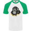 Monkey DJ Headphones Music Mens S/S Baseball T-Shirt White/Green