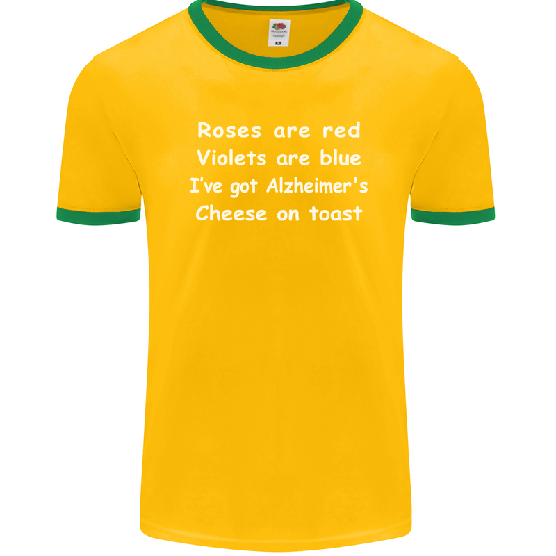 Alzheimers Cheese on Toast Funny Slogan Mens Ringer T-Shirt FotL Gold/Green