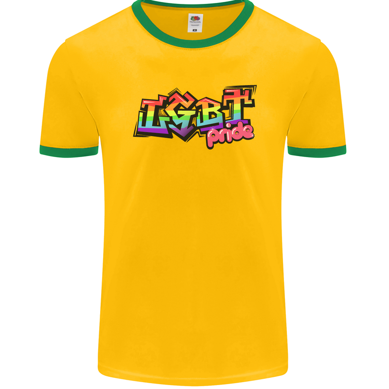 LGBT Gay Pride Day Awareness Mens Ringer T-Shirt FotL Gold/Green