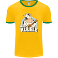 Mookulele Funny Cow Playing Ukulele Guitar Mens Ringer T-Shirt FotL Gold/Green