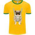 A Pug in a Baby Harness Funny Dog Mens White Ringer T-Shirt Gold/Green