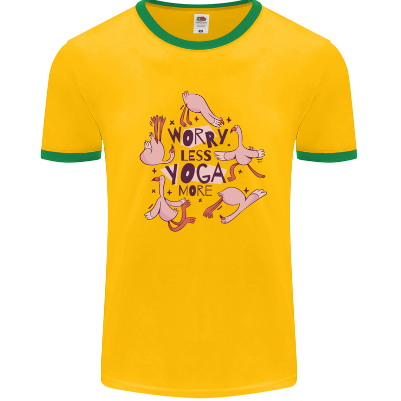 Worry Less Yoga More Mens Ringer T-Shirt Gold/Green