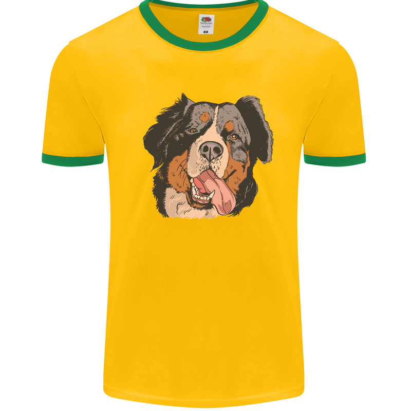 Bernese Mountain Dog Mens White Ringer T-Shirt Gold/Green