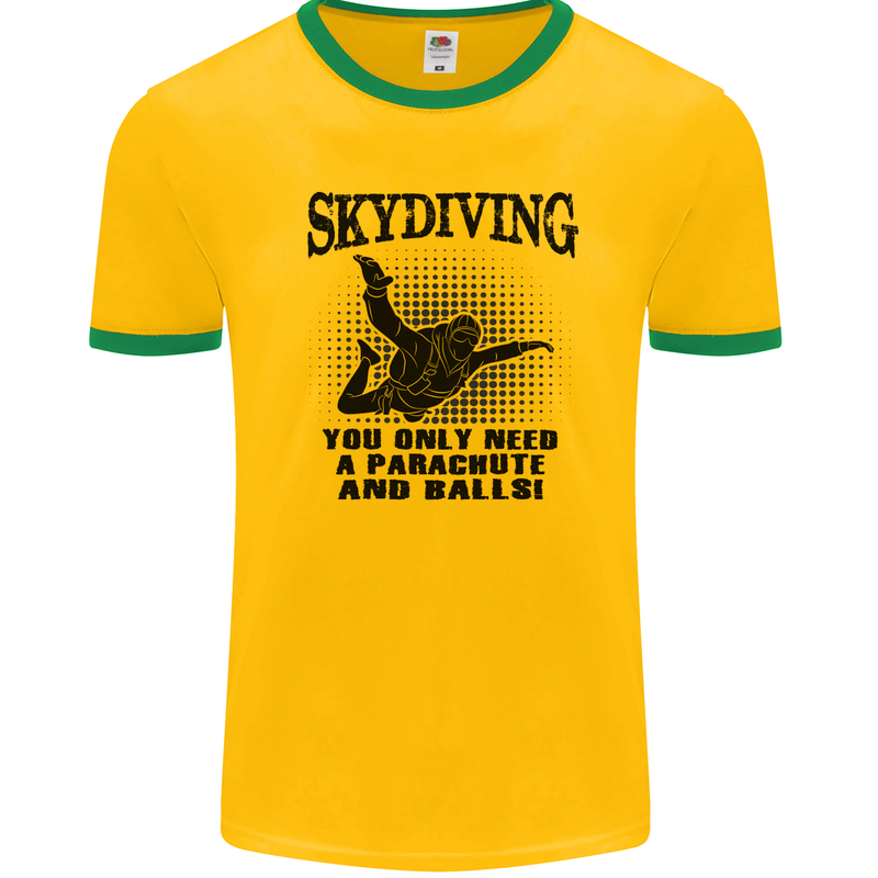 Skydiving Parachute & Balls Skydiver Funny Mens Ringer T-Shirt FotL Gold/Green