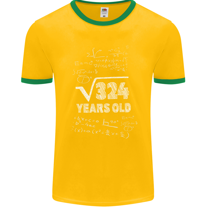 18th Birthday 18 Year Old Geek Funny Maths Mens Ringer T-Shirt FotL Gold/Green