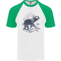 Sacral Style Elephant Meditation Tattoo Art Mens S/S Baseball T-Shirt White/Green