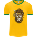 Steampunk Skull Mens White Ringer T-Shirt Gold/Green