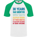 30th Birthday 30 Year Old Mens S/S Baseball T-Shirt White/Green