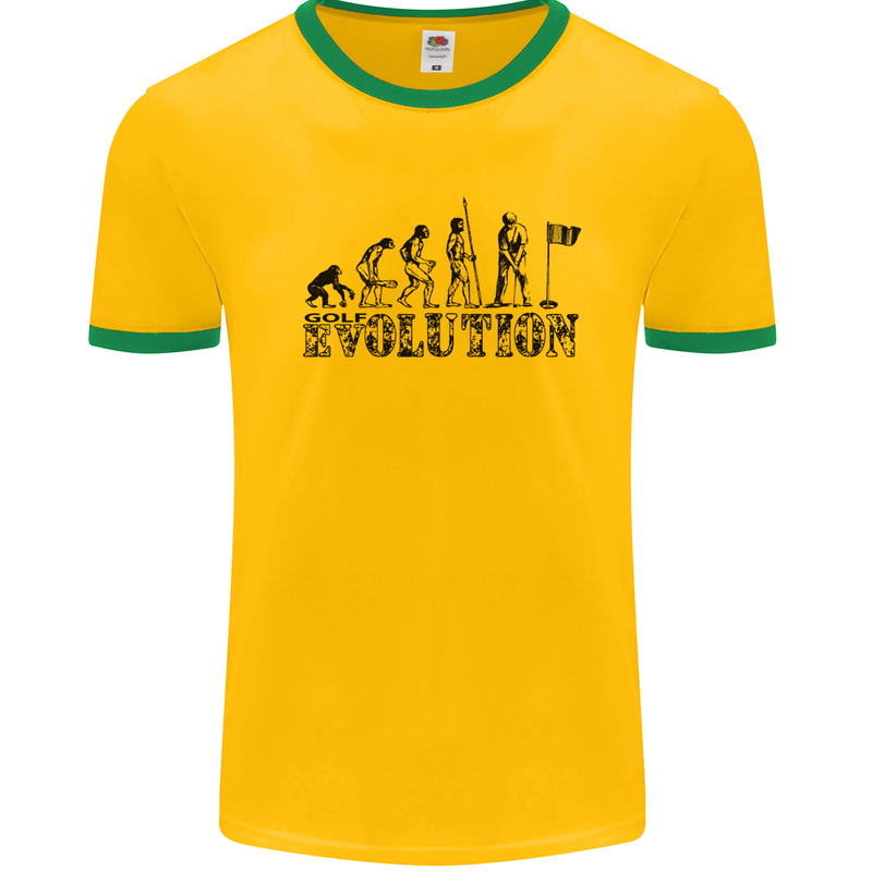 Evolution of a Golfer Funny Golf Golfing Mens White Ringer T-Shirt Gold/Green