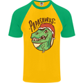 Christmas Papasaurus T-Rex Dinosaur Mens S/S Baseball T-Shirt Gold/Green