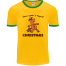 Gingerbread Man Unicorn Christmas Mens Ringer T-Shirt FotL Gold/Green