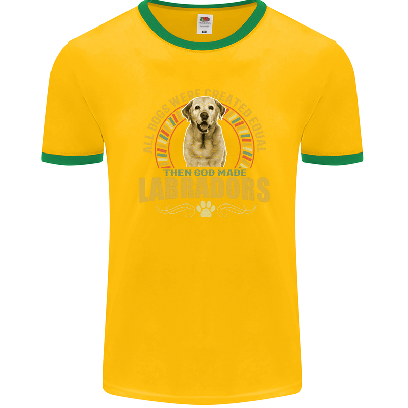 A Labrador Dog Mens Ringer T-Shirt FotL Gold/Green