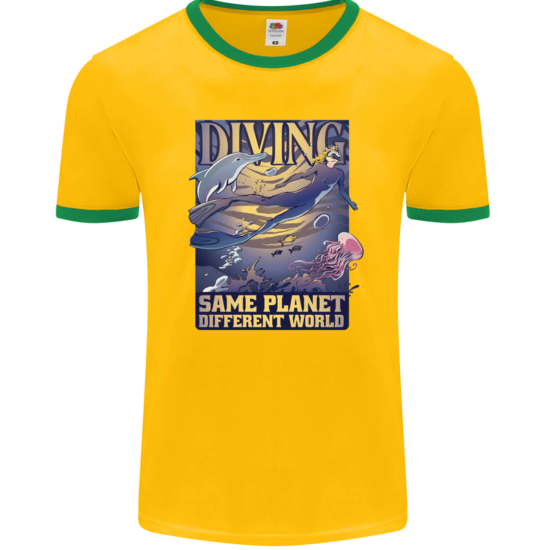 Diver Same Planet Different World Mens Ringer T-Shirt FotL Gold/Green